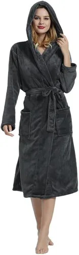 Vista 7 de HEARTNICE Bata de forro polar con capucha para mujer, bata de baño suave para mujer, bonito abrigo largo para casa