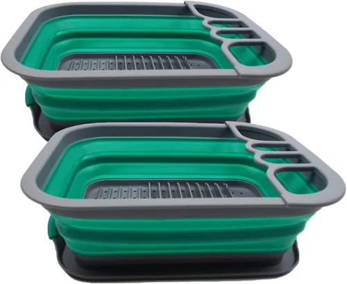 Vista 9 de SAMMART Escurridor de platos plegable de 7.5 litros (2 galones) con escurridor, juego de escurridor plegable, organizador de vajilla portátil