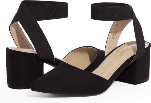 Vista 2 de DREAM PAIRS ANNEE - Zapatos de tacón con punta cerrada y bloque, adornados con pedrería
