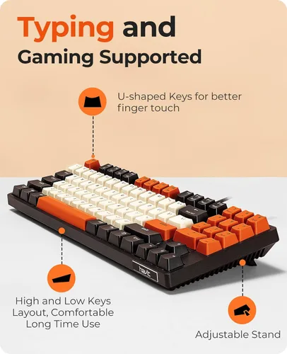 Vista 4 de Havit Teclado mecánico, teclado de PC compacto con cable con almohadilla numérica, interruptor rojo, teclado mecánico para juegos, 89 teclas