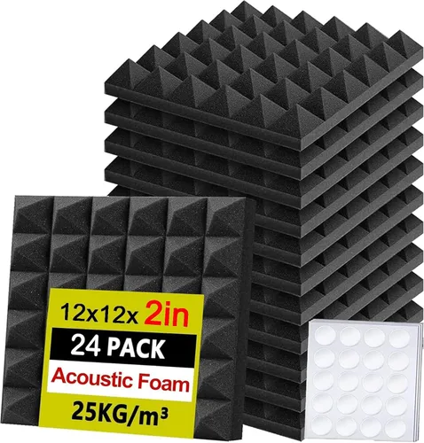 Vista 9 de Foneso - Paquete de 12 paneles de espuma a prueba de sonido para paredes, paneles de espuma acústica de 12 x 12 x 2 pulgadas con acolchado