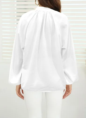Vista 3 de LOLONG Blusas de manga larga con botones para mujer, blusas elegantes e informales con estampado de otoño