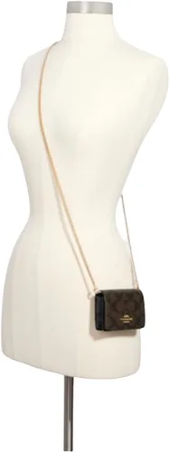 Vista 4 de Mini cartera en una cadena en lienzo distintivo DoradoMarrón Negro