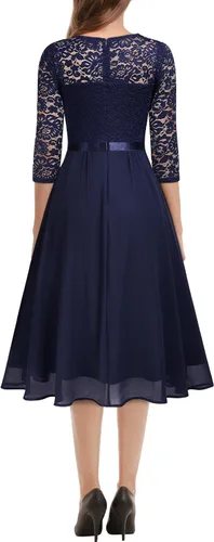 Vista 2 de MISSMAY Vestido de fiesta de dama de honor formal de encaje con cuello en V