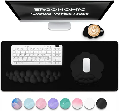 Vista 13 de Juego de Reposamuñecas para Teclado y Mouse de Calidad Premium en Forma de Nube – Accesorios de Escritorio Ergonómicos de Espuma Viscoelástica