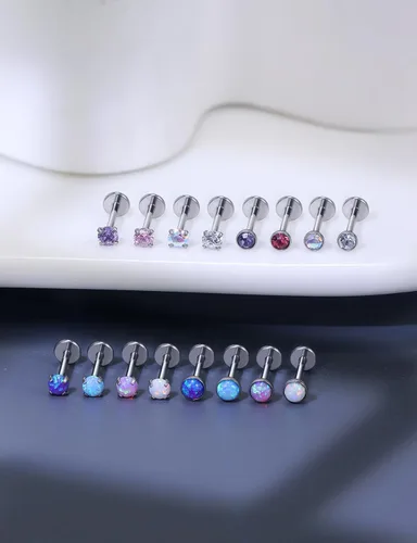 Vista 4 de Piercing de labio de acero inoxidable para mujer, calibre 16, 18, 0.71 oz, sin rosca, joyería de labret Monroe, joyería de piercing Medusa, joyería