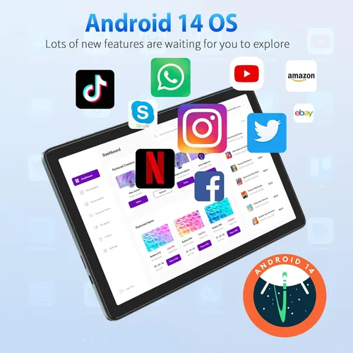 Vista 9 de Tablet Android de 10.1 pulgadas, tabletas Android 14 con 128GB+8 (4+4 expandir) GB, 2.4+5G WiFi Tablet PC con pantalla táctil FHD IPS, cámara dual