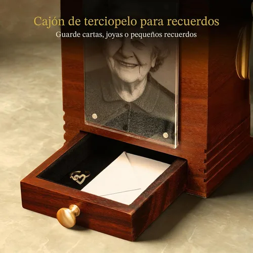 Vista 4 de Solid Wooden Urn for Adult Ashes 200 Cu in Cremation Urn with Magnetic Lid, Keepsake Drawer, Optional Photo Frame & Flower Holder Attachments