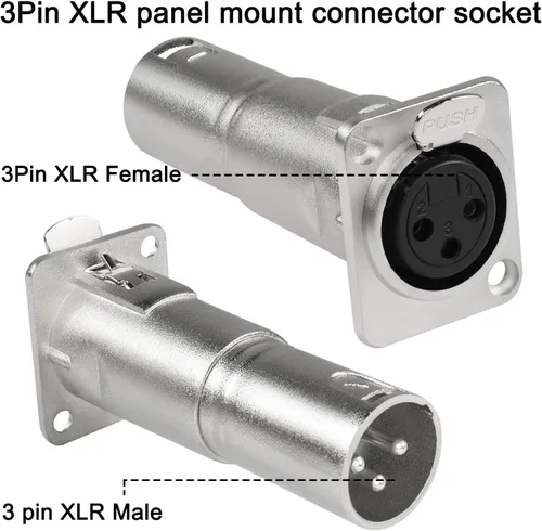 Vista 2 de QIANRENON XLR hembra a macho conector de micrófono 3 pines a enchufe adaptador de montaje acoplador conector de montaje de alimentación de montaje