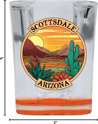 Vista 3 de Scottsdale Arizona Design A Souvenir - Vaso de chupito cuadrado de 2.5 onzas, color naranja, paquete de 4