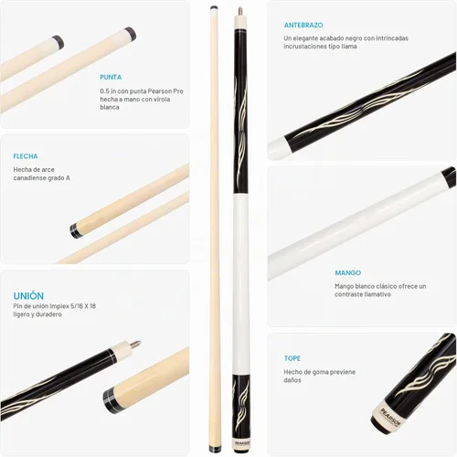Vista 3 de PEARSON Cues PK Series Pool Cue Two-Piece Maple Wood Billiard Stick with Low-Deflection Shaft, Implex Joint Pro Tip, 18–21oz Weight Options Negro