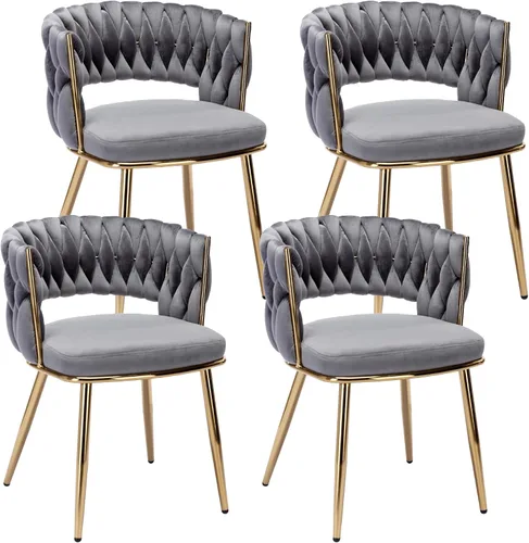Vista 15 de Juego de 2 sillas de comedor tejidas, modernas sillas de comedor tejidas a mano con patas de metal negro, sillas tapizadas con marco negro