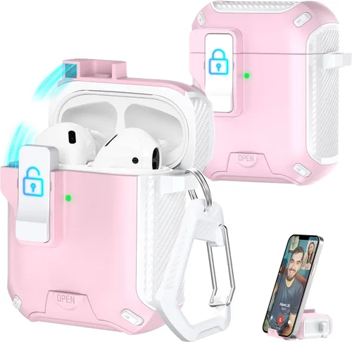 Vista 167 de R-fun Funda de carga compatible con AirPods de 2ª generación 2019, 1ª generación 2016, protección completa contra caídas, tapa desplegable