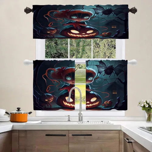 Vista 133 de Shrahala Orange Autumn Autumn Blackout Curtain Tiers, Fall Kitchen Valance Light Blocking Tier Drapes with Rod Pocket, 2 Pack 26 X 24 in