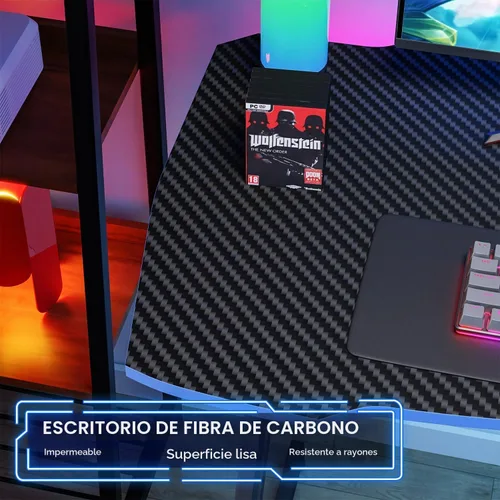 Vista 4 de PayLessHere Mesa de Juegos de 35" Azul Escritorio de Computadora en Forma de Z con Marco de Acero, Gancho para Auriculares, Pies Ajustables