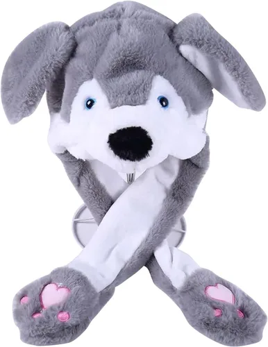 Vista 3 de Topwon - Gorro de conejo de peluche con orejas de conejo que aparecen cuando se presionan las patas, color gris