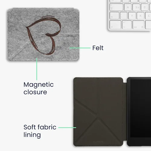 Vista 5 de Funda de fieltro de origami compatible con Amazon Kindle Paperwhite 11. generación 2021 - Funda con soporte - Corazón cepillado marrón oscuro