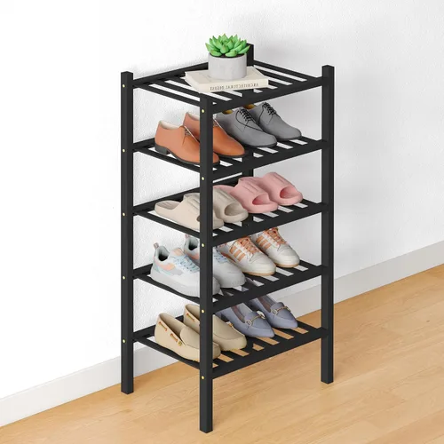 Vista 71 de Smiry Zapatero de bambú para armario, organizador de zapatos de madera de 3 niveles, estante apilable de almacenamiento de zapatos de madera