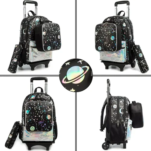 Vista 3 de Egchescebo Kids Rolling Kid Travel Toddler Duffle Bag Mochila desmontable para niñas Rosa, Negro-220223-1-L, Mochilas de viaje