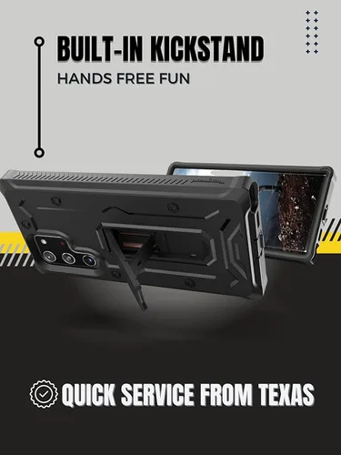 Vista 4 de CaseBorne Diseñada para Samsung Galaxy S22 Ultra 5G Case (2022), cuerpo completo multicapa resistente con soporte [sin pantalla] - Negro carbón