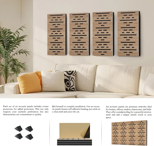 Vista 4 de Paquete de 4 paneles acústicos de pared, paneles autoadhesivos de espuma insonorizada para pared, aislamiento acústico decorativo de fibra