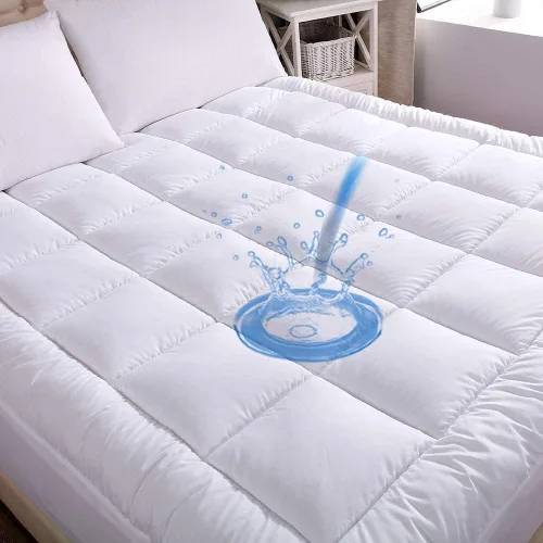 Vista 10 de WhatsBedding - Protector de colchón tamaño Individual a prueba de agua de algodón con relleno alternativo y acolchado