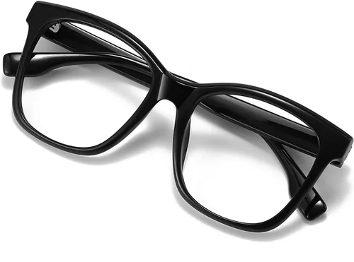 Vista 8 de Oversized Square Blue Light Blocking Glasses for Women and Men - Gaming & Computer Anti-Fatigue Gris (Transparent Gray)