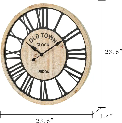 Vista 6 de EMAX HOME Reloj de pared grande – Reloj de pared decorativo de estilo rústico estilo granja, diseño de números romanos rústicos, reloj de pared
