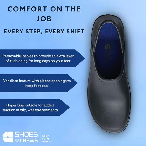 Vista 4 de Shoes for Crews Zuecos de trabajo antideslizantes para mujer, cómodos, antideslizantes, para el servicio de alimentos, hospitalidad, mantenimiento
