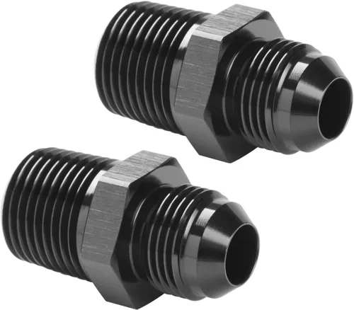 Vista 45 de 3AN macho Flare a 1/4 NPT tubo macho 90 grados codo adaptador unión aluminio negro