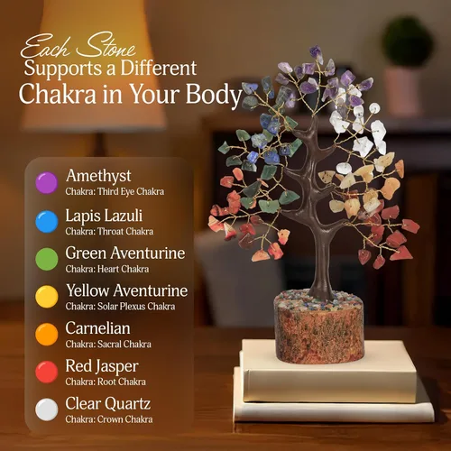 Vista 3 de Árbol de los siete chakras, árbol de la vida de cristal, regalos de inauguración de la casa, piedras de chakras, piedras preciosas y cristales