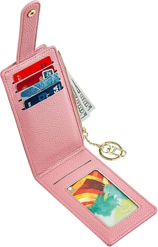 Vista 8 de Cartera pequeña para mujer delgada plegable con cremallera tarjeteros monedero brillante A-Rosa Minimalista