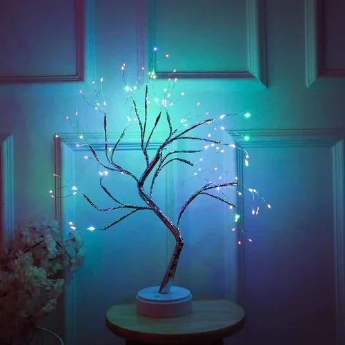 Vista 9 de FUCHSUN - Lámpara de árbol de bonsái de mesa con 108 luces LED de hadas, árbol artificial para centros de mesa de fiesta en el hogar, funciona