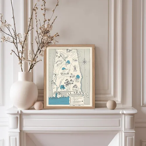 Vista 5 de Poster Master Póster de mapa vintage – Impresión retro de mapa de Alabama – Arte de mapa del estado de Alabama – Regalo para profesores