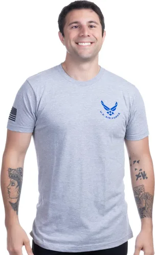 Vista 2 de U.S. Air Force Camiseta con licencia de la Fuerza Aérea de los Estados Unidos, camiseta militar para aviadores y veteranos de la USAF para hombres