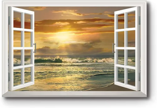 Vista 26 de Renditions Gallery Impresiones de pared de naturaleza para decoración de ventana para el hogar Inundado en la playa de arena, lienzo colgante