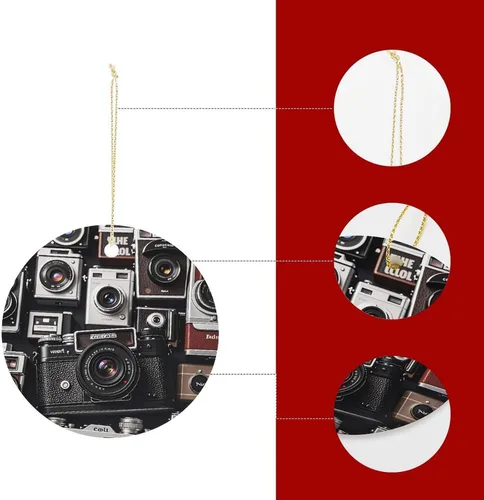 Vista 4 de Retro Cool Camera CollectionChristmas Ornaments Christmas Round Ceramic Pendant Christmas Hanging Decor for Women Men Xmas Tree Decorations Keepsake