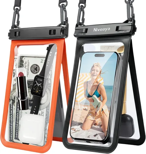 Vista 18 de Niveaya Bolsa impermeable para teléfono con doble espacio - 2 unidades, funda impermeable con cordón para iPhone 16/15/14/13/12 Pro Max hasta 8.3