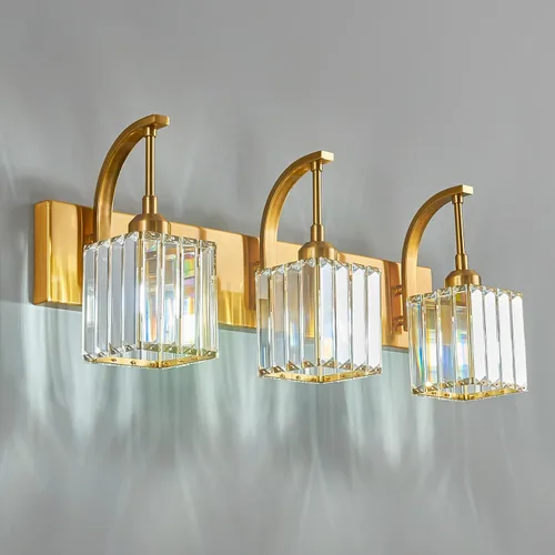 Vista 37 de Luces de tocador de cristal de 3 luces negras para tocador de baño, modernas lámparas de baño de cristal sobre espejo de 23.62 pulgadas de largo