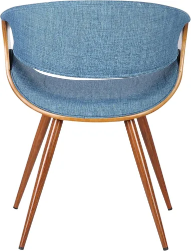 Vista 5 de Armen Living Silla de comedor de mariposa estilo mediados de siglo en acabado de nogal y tela azul - Juego de 4