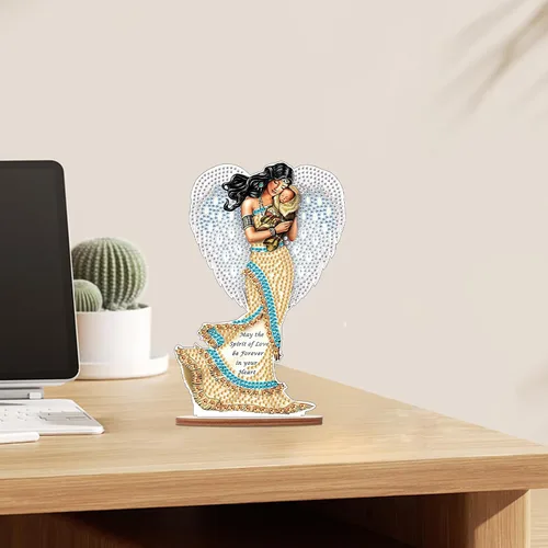 Vista 7 de Kits de adornos de escritorio de pintura de diamante para adultos, ángel mamá, sosteniendo bebé, arte de diamante por números, decoraciones