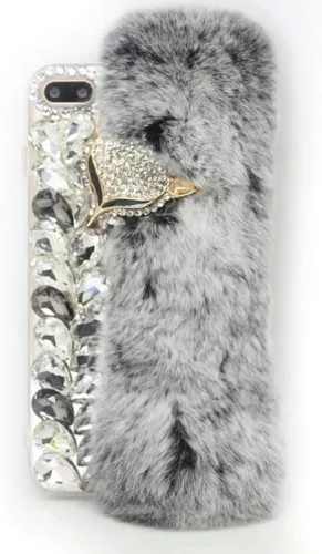 Vista 10 de Funda para Moto G Pure, funda 3D hecha a mano de lujo con cabeza de zorro esponjosa, piel de conejo con purpurina de diamante para Motorola Moto G