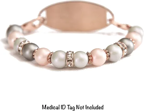 Vista 8 de Pulsera de alerta médica de oro rosa, pulsera médica de repuesto intercambiable de identificación médica, etiqueta de identificación no incluida