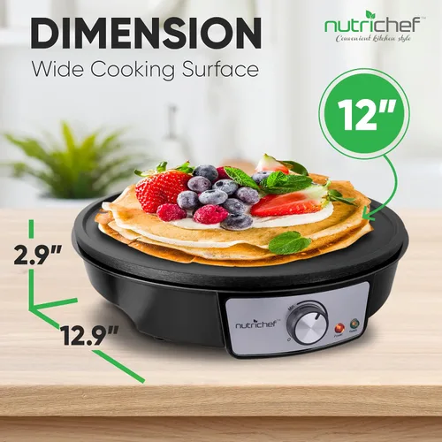 Vista 7 de NutriChef Plancha eléctrica y crepé Placa de cocina antiadherente de 12 pulgadas Control de temperatura ajustable Esparcidor de masa