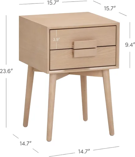 Vista 2 de Nathan James Harper - Mesita de noche moderna de mediados de siglo con 2 cajones, mesa de noche de madera maciza en roble crudo