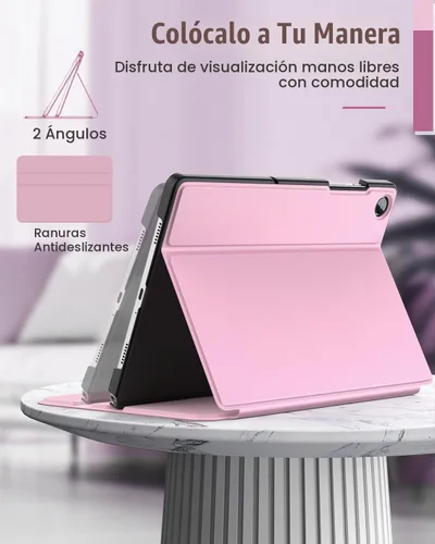 Vista 4 de MoKo Funda para Samsung Galaxy Tab A9+/A9 Plus de 11 pulgadas 2023, carcasa protectora trasera rígida delgada con soporte de visualización y Rosa