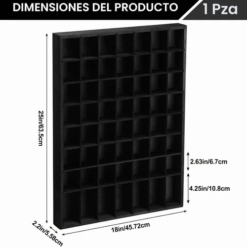 Vista 3 de Barydat 1 vitrina de vidrio de chupito, estante de pared con 56 ranuras Negro