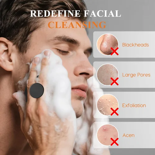 Vista 2 de VWMYQ Cepillo de limpieza facial de silicona para hombres, almohadilla exfoliante suave y masajeador, cepillo de limpieza facial de silicona