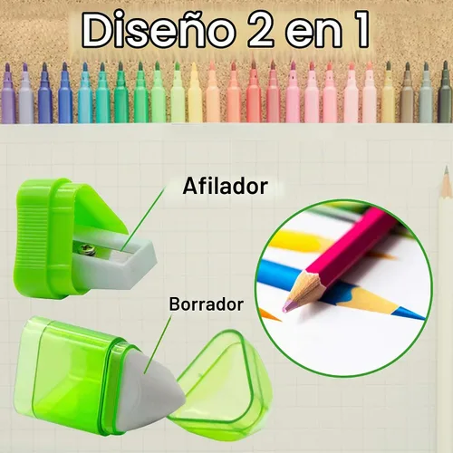 Vista 3 de 20 sacapuntas manuales con borrador, 2 en 1, sacapuntas de mano
