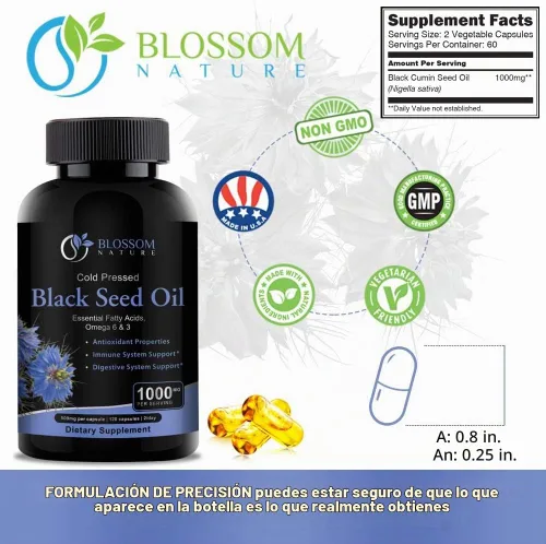 Vista 8 de Cápsulas de aceite de semilla negra de 1000 mg – Cápsulas de aceite de semilla de comino negro de primera calidad – Pastillas líquidas de aceite